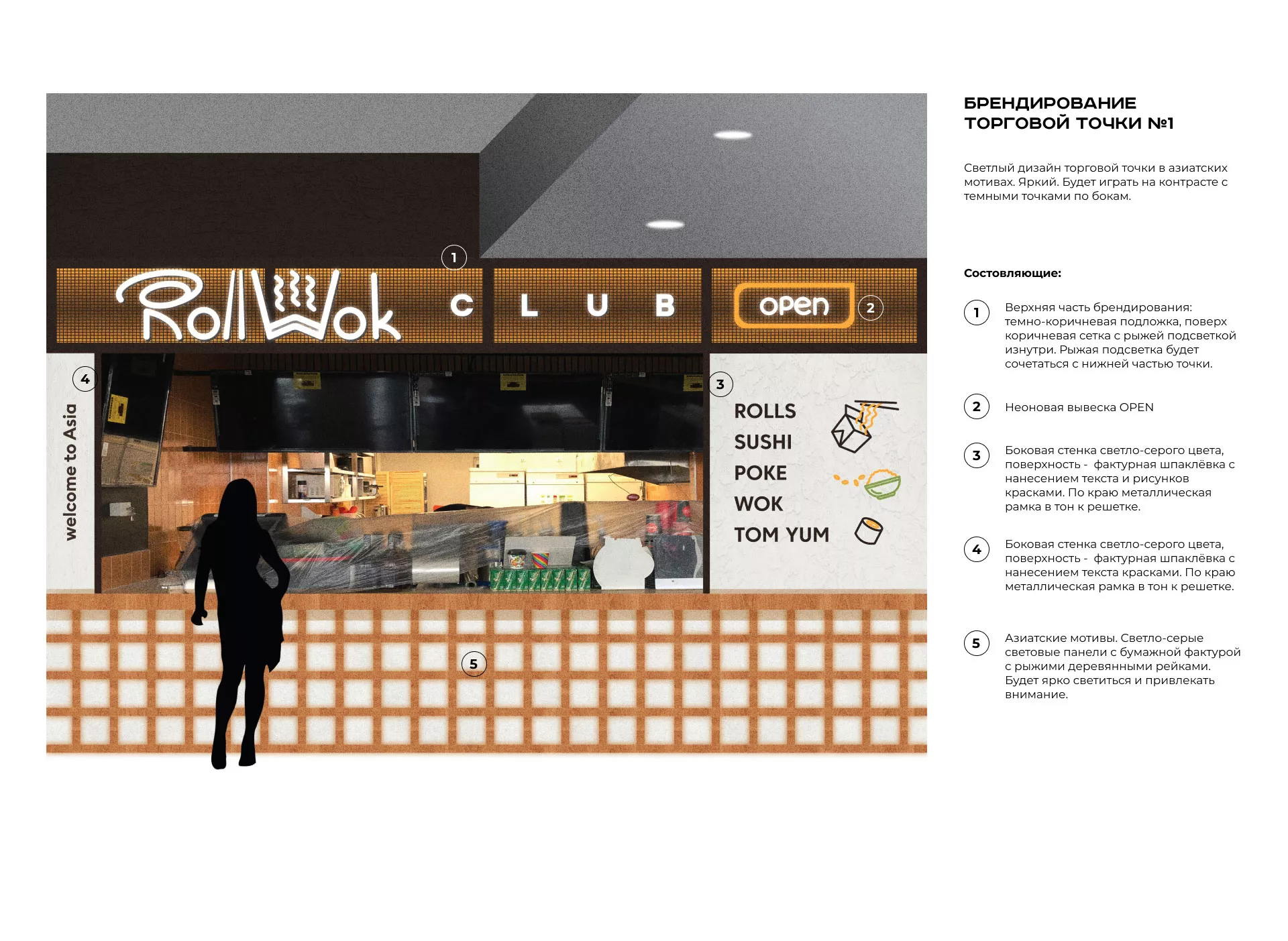 Брендирование торговых точек суши-бара «Roll Wok Club» в Михайловке